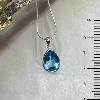 Teardrop Faceted Blue Topaz Pendant