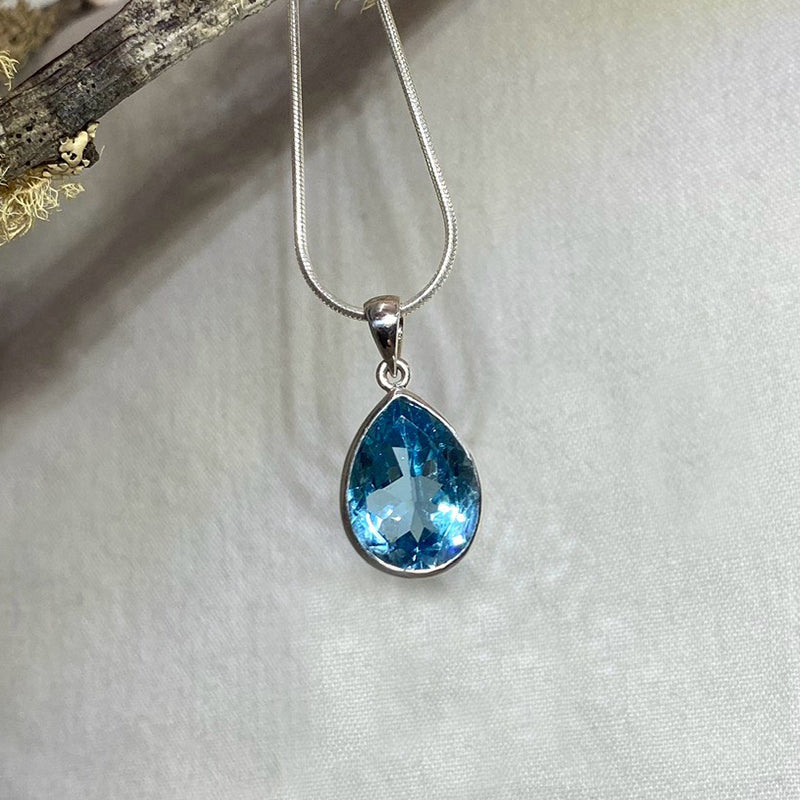 Teardrop Faceted Blue Topaz Pendant