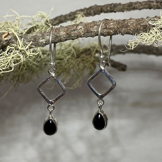 Hammered Sterling Silver Teardrop Black Tourmaline Earrings