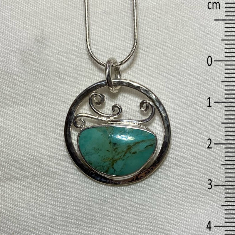 Freeform Turquoise Ornate Sterling Silver Pendant
