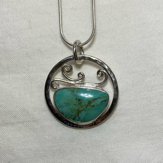 Freeform Turquoise Ornate Sterling Silver Pendant