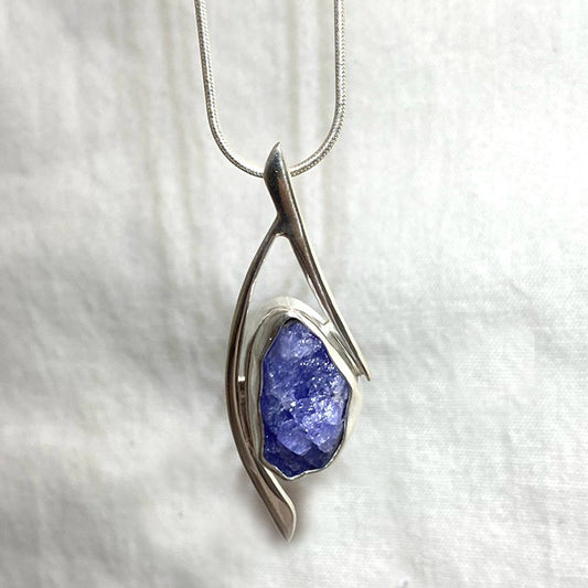 Ornate Sterling Silver Raw Tanzanite Pendant