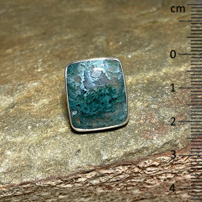 Square Moss Agate Ring- Size 8