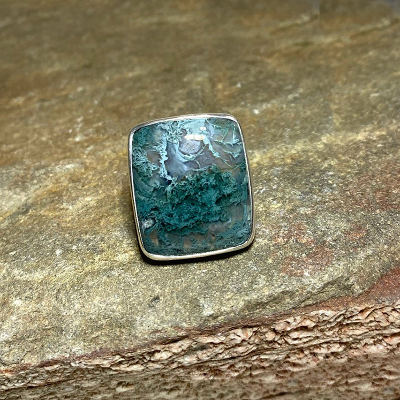 Square Moss Agate Ring- Size 8