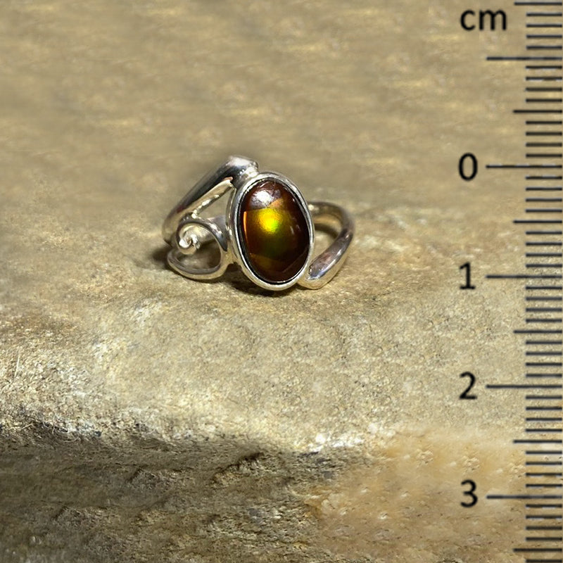 Offset Sterling Silver Oval Mexican Fire Agate Ring- Size 8.5