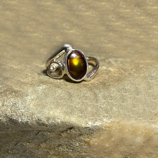 Offset Sterling Silver Oval Mexican Fire Agate Ring- Size 8.5