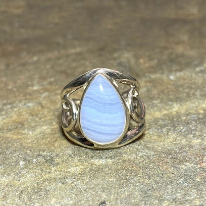 Blue Lace Agate Swirling Sterling Silver Ring- Size 7
