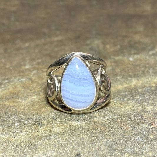 Blue Lace Agate Swirling Sterling Silver Ring- Size 7