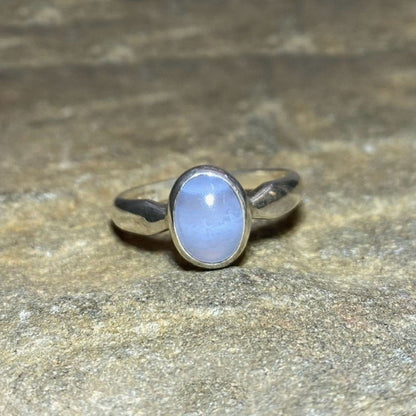 Oval Blue Lace Agate Ring- Size 8