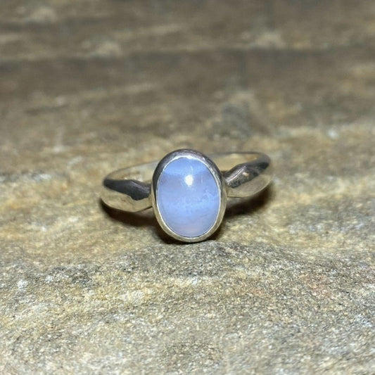 Oval Blue Lace Agate Ring- Size 8