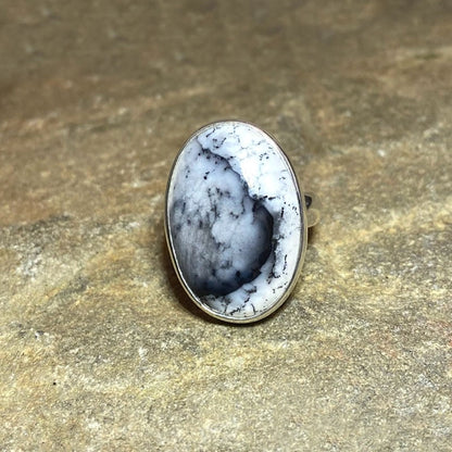 Oval Dendritic Agate Ring- Size 7.5