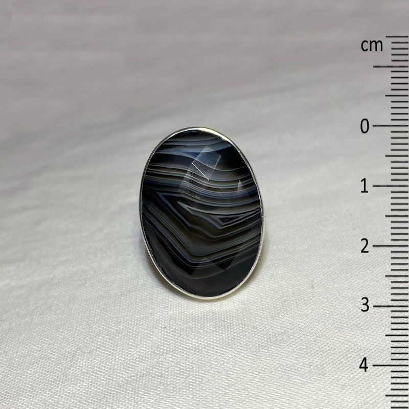 Faceted Oval Banded Agate Ring- Size 10