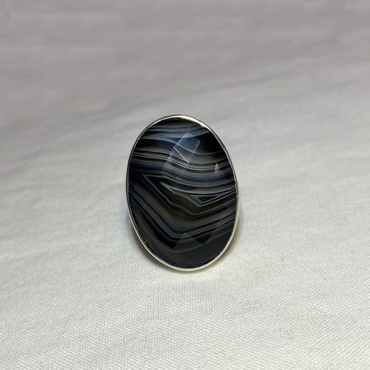 Faceted Oval Banded Agate Ring- Size 10