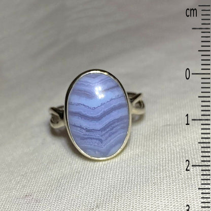 Oval Blue Lace Agate Ring- Size 9