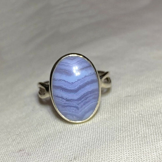 Oval Blue Lace Agate Ring- Size 9