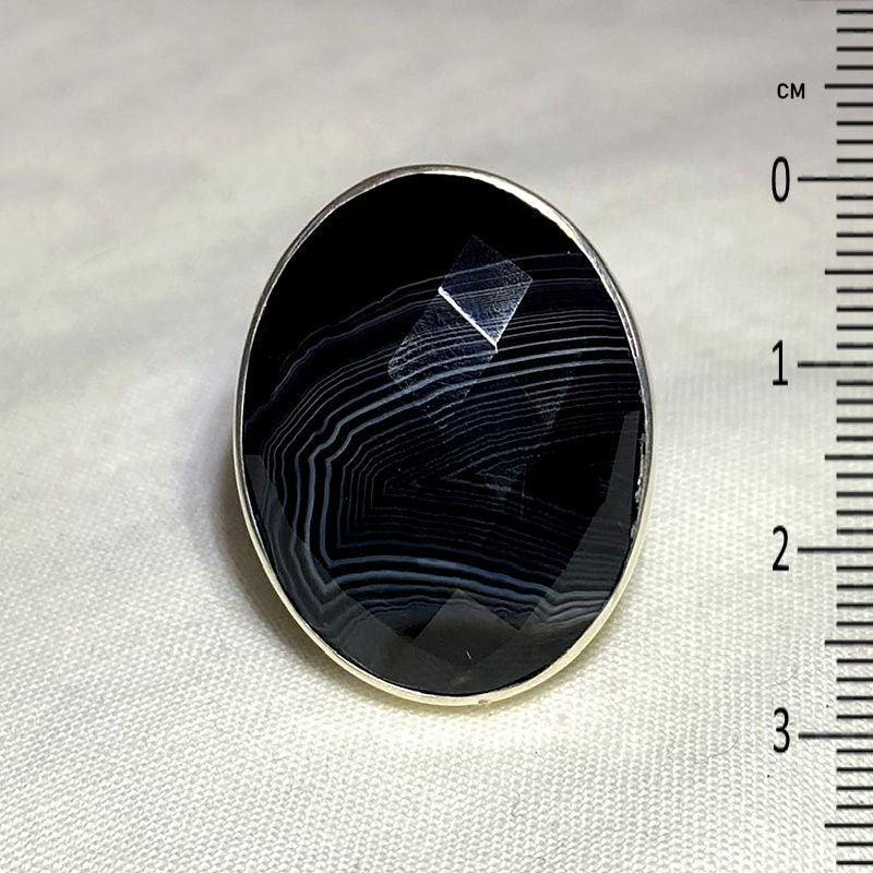 Faceted Oval Banded Agate Ring- Size 8