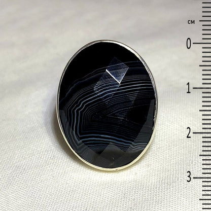 Faceted Oval Banded Agate Ring- Size 8