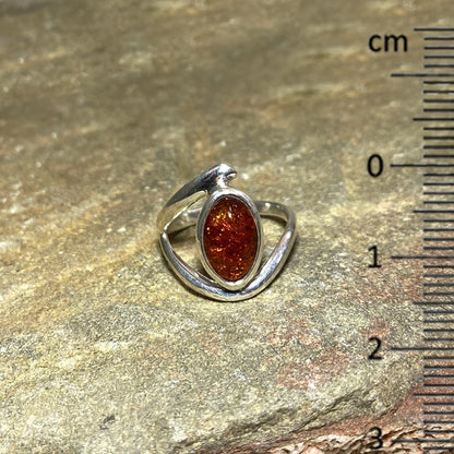 Offset Sterling Silver Band Oval Amber Ring- Size 7.5