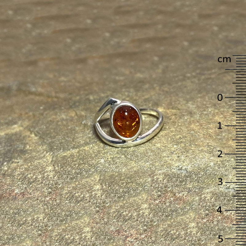 Oval Amber Offset Sterling Silver Ring- Size 9