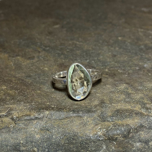 Freeform Faceted Green Amethyst Ring- Size 10