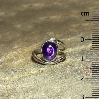 Sterling Silver Offset Oval Amethyst Ring- Size 8