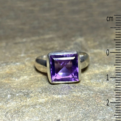 Faceted Square Amethyst Ring- Size 10