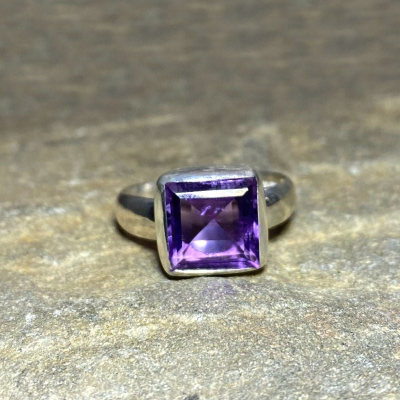 Faceted Square Amethyst Ring- Size 10