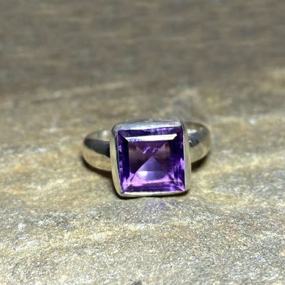 Faceted Square Amethyst Ring- Size 10