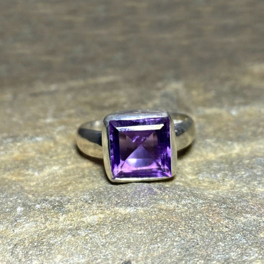 Faceted Square Amethyst Ring- Size 10