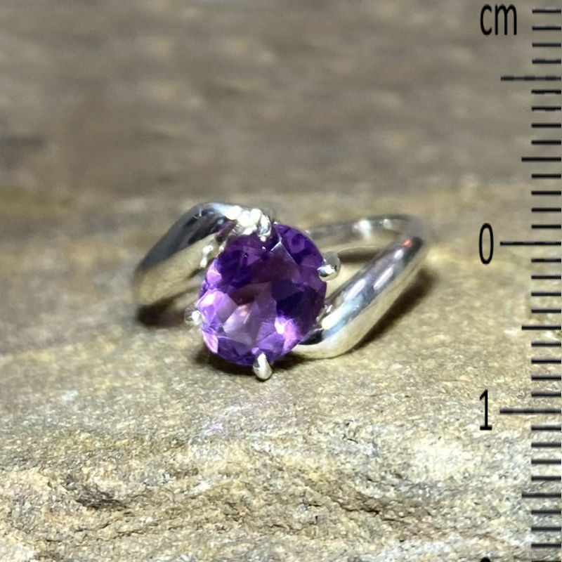 Faceted Oval Amethyst Offset Sterling Silver Ring- Size 9