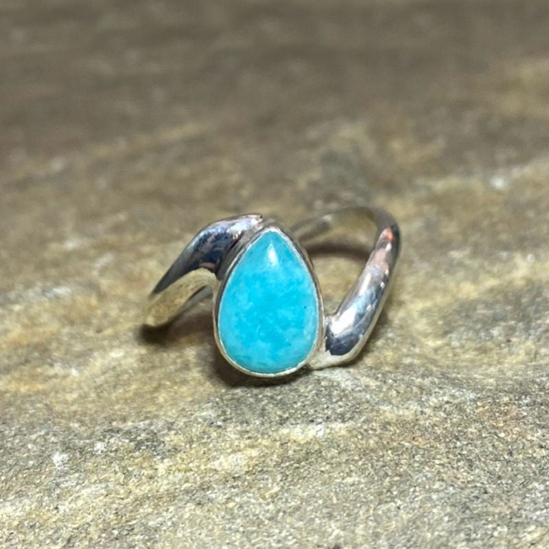 Teardrop Amazonite Sterling Silver Offset Ring- Size 7.5