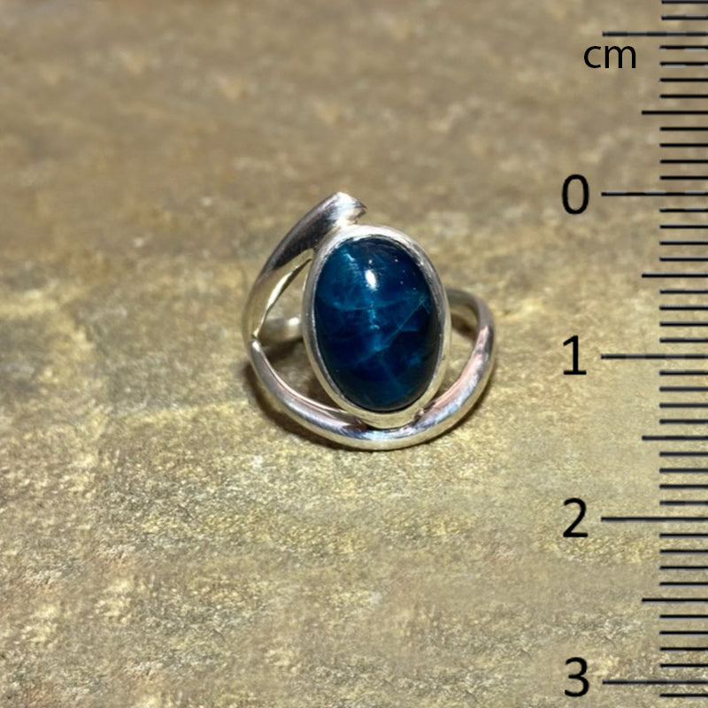 Sterling Silver Offset Blue Apatite Ring- Size 8