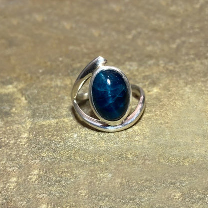 Sterling Silver Offset Blue Apatite Ring- Size 8