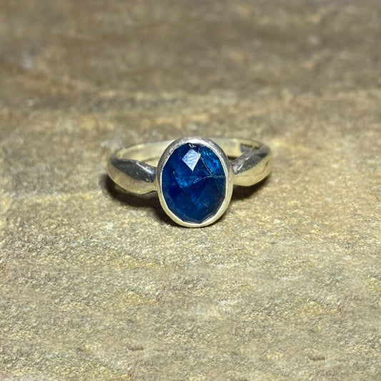 Oval Faceted Blue Apatite Ring- Size 9