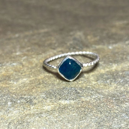 Diamond Shaped Blue Apatite Ring- Size 8