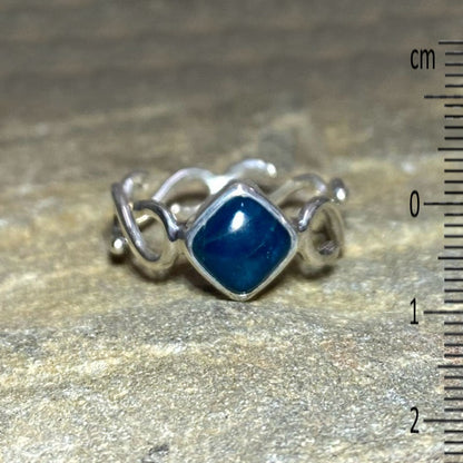 Diamond Shaped Blue Apatite Swirling Sterling Silver Ring- Size 7.5
