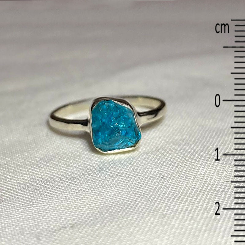Natural Neon Apatite Ring- Size 7