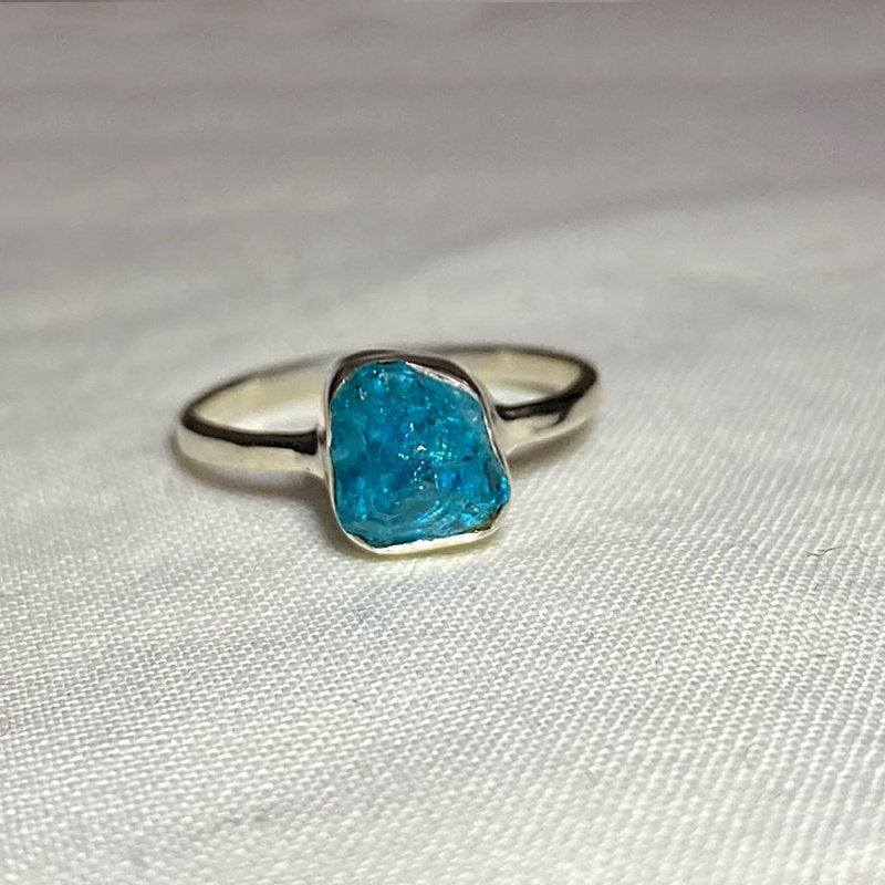 Natural Neon Apatite Ring- Size 7