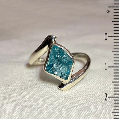 Natural Neon Apatite Offset Sterling Silver Ring- Size 9