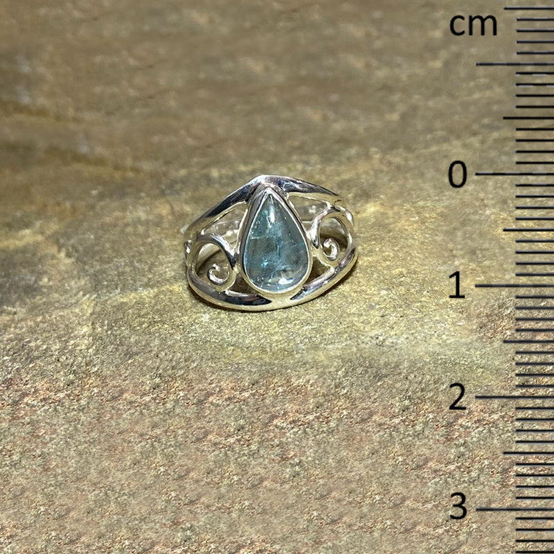 Teardrop Aquamarine Swirling Sterling Silver Ring- Size 8