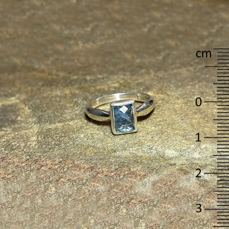 Rectangle Faceted Aquamarine Ring- Size 8.5