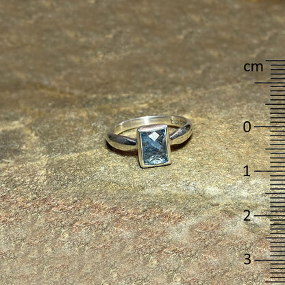 Rectangle Faceted Aquamarine Ring- Size 8.5