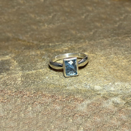 Rectangle Faceted Aquamarine Ring- Size 8.5