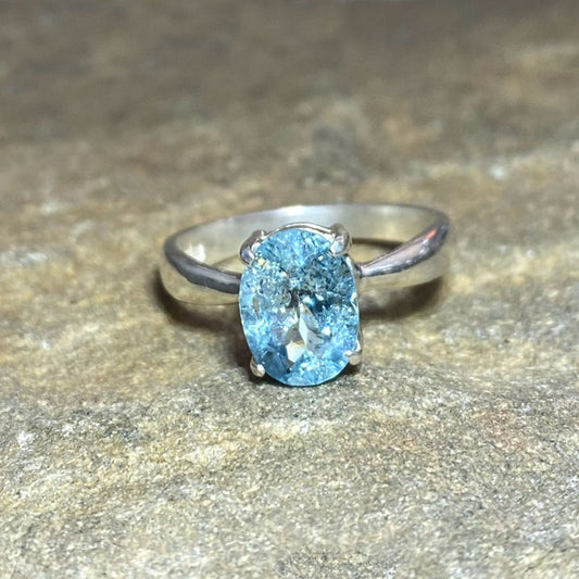 Faceted Oval Aquamarine Ring- Size 9
