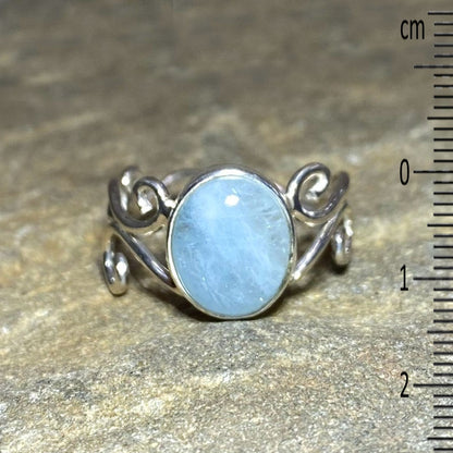 Oval Aquamarine Swirling Sterling Silver Ring- Size 10
