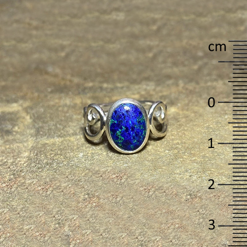 Swirling Sterling Silver Oval Azurite Ring- Size 8.5