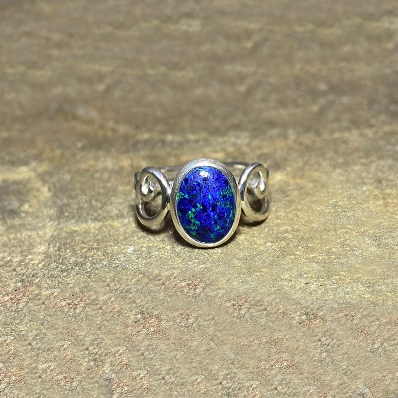 Swirling Sterling Silver Oval Azurite Ring- Size 8.5