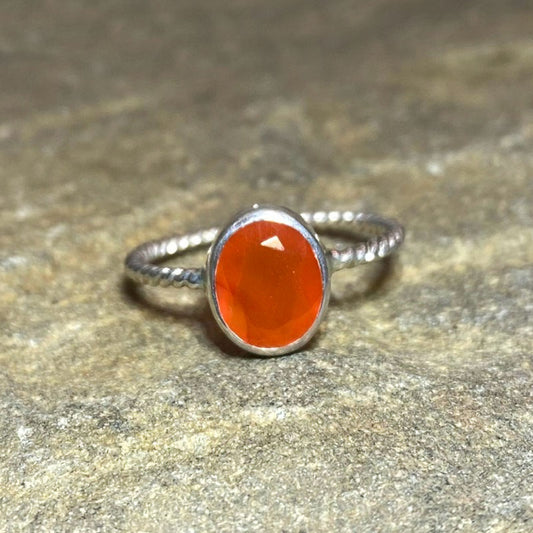 Faceted Oval Carnelian Ring- Size 9