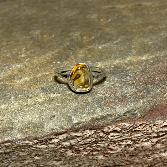 Freeform Tumbled Citrine Ring- Size 8.5