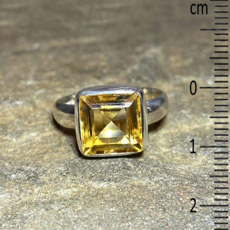 Square Faceted Citrine Ring- Size 9